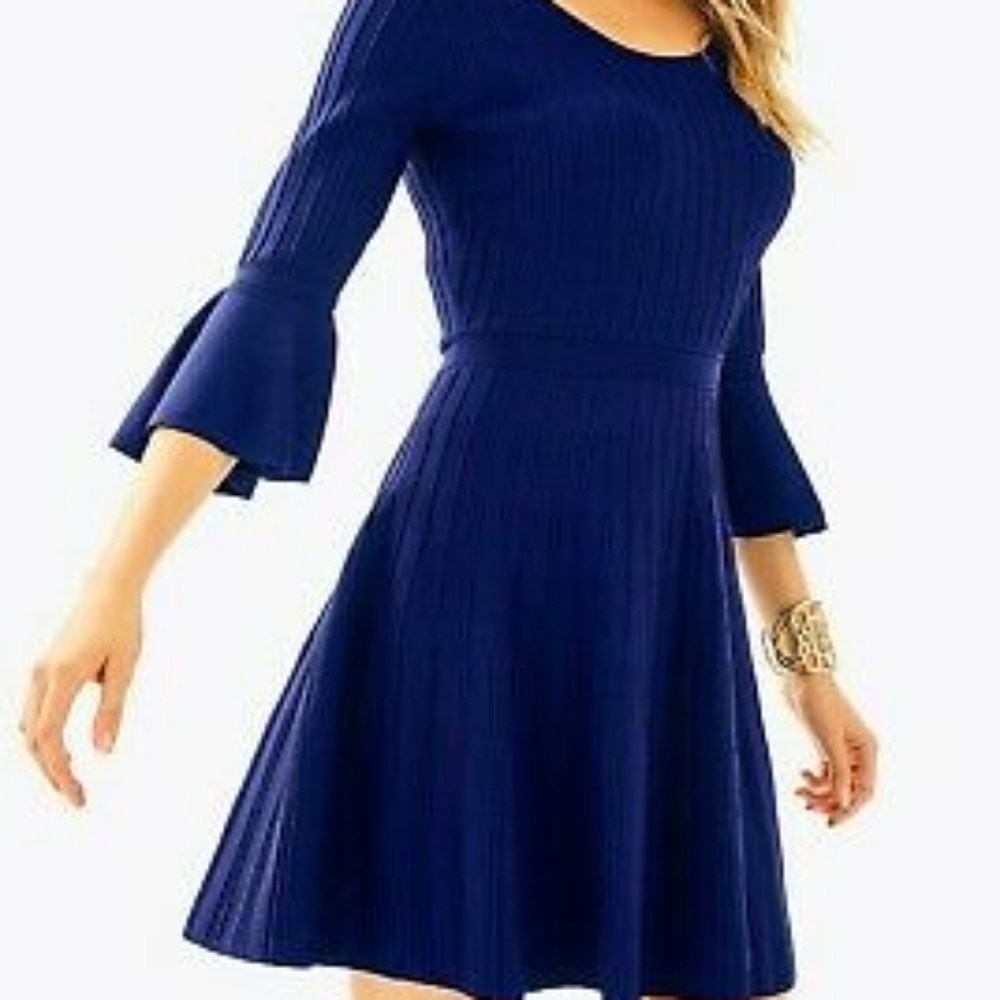 🌴 Lilly Pulitzer Brandi Flare Dress in High Tide Navy